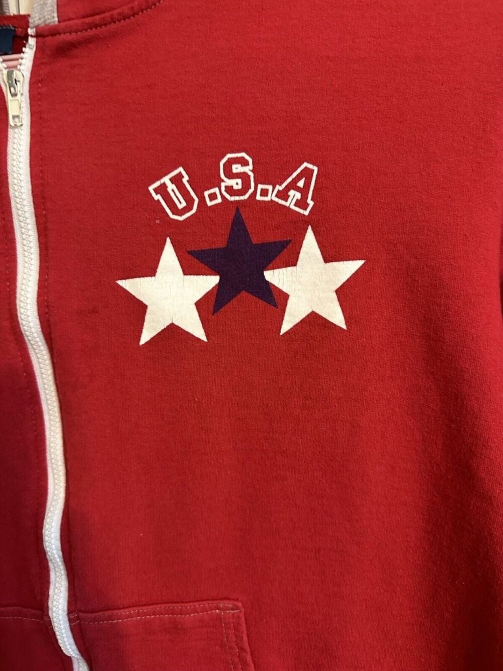 Vintage USA Star Zip Front Hoodie Jacket Red Women’s Medium Patriotic Y2K Casual - Picture 4 of 9